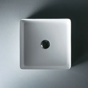 כיור מונח מרובע לבן מבריק דפנות דקות