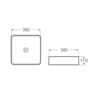 כיור מונח מרובע לבן מבריק דפנות דקות