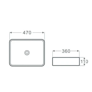כיור מונח מלבני לבן מבריק דפנות דקות