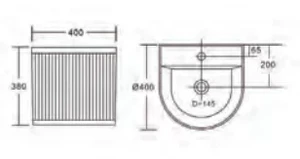 כיור חרס תלוי קרלו 40/40 לבן מבריק פסים