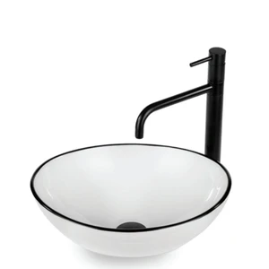 כיור מונח לבן פס שחור/ ניקל 40/33/14 ס״מ