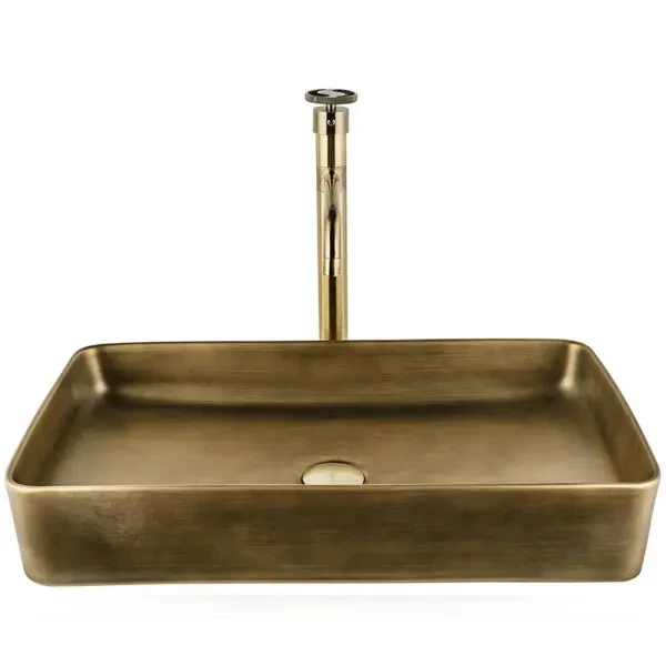 כיור מלבני ברונזה /זהב מט 60/34/11 ס״מ