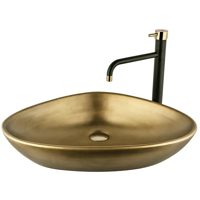 כיור חרס ברונזה צהובה/ זהב מט 59/39/13 ס״מ